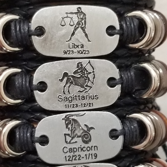 Zodiac Sign Leather Adjustable Bracelet Unisex New - Picture 5 of 12